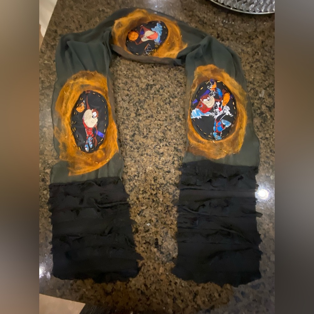 looney Tune Characters Sylvester, Tasmanian Devil & Daffy Duck,sheer scarf 60 “